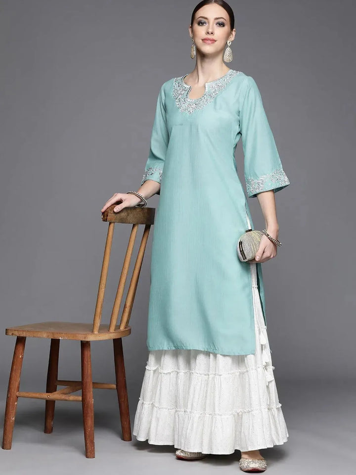 Blue Yoke Design Chanderi Silk Kurta - Libas