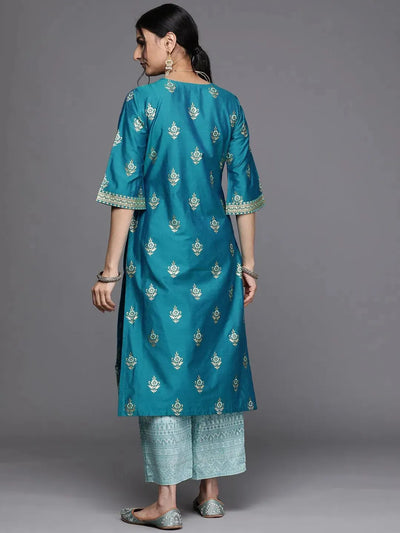 Blue Yoke Design Chanderi Silk Kurta - Libas