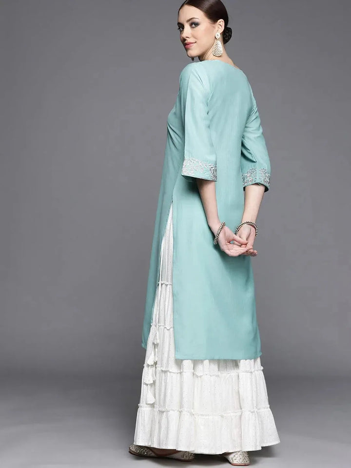 Blue Yoke Design Chanderi Silk Kurta - Libas