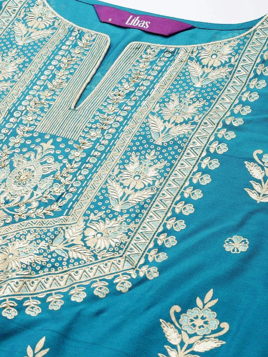 Blue Yoke Design Chanderi Silk Kurta - Libas 