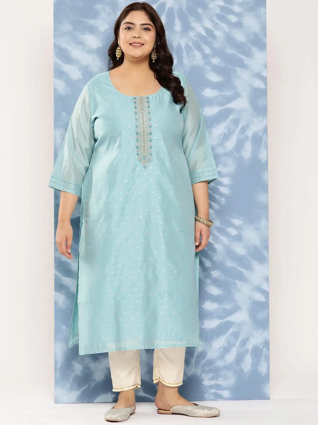 Blue Yoke Design Chanderi Silk Straight Kurta - Libas 