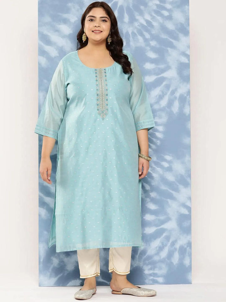 Blue Yoke Design Chanderi Silk Straight Kurta - Libas