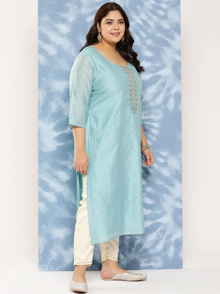 Blue Yoke Design Chanderi Silk Straight Kurta - Libas