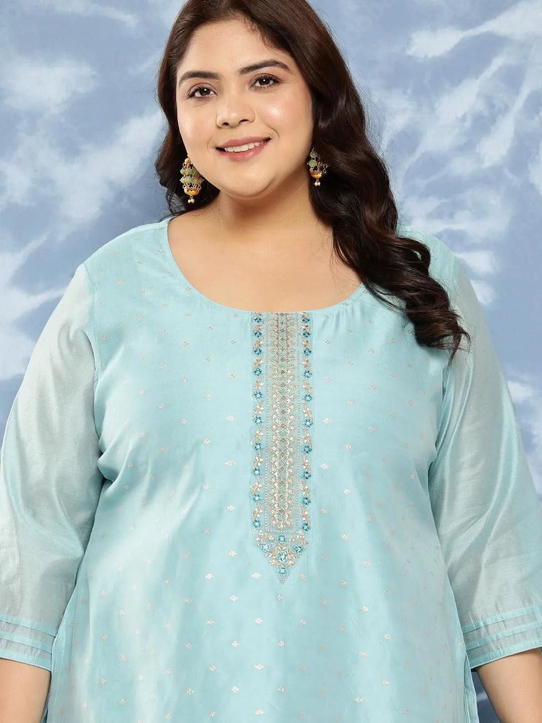 Blue Yoke Design Chanderi Silk Straight Kurta - Libas 