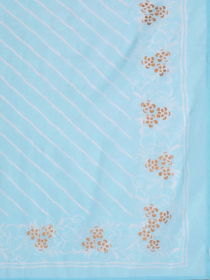 Blue Yoke Design Cotton A-Line Suit Set With Trousers - Libas