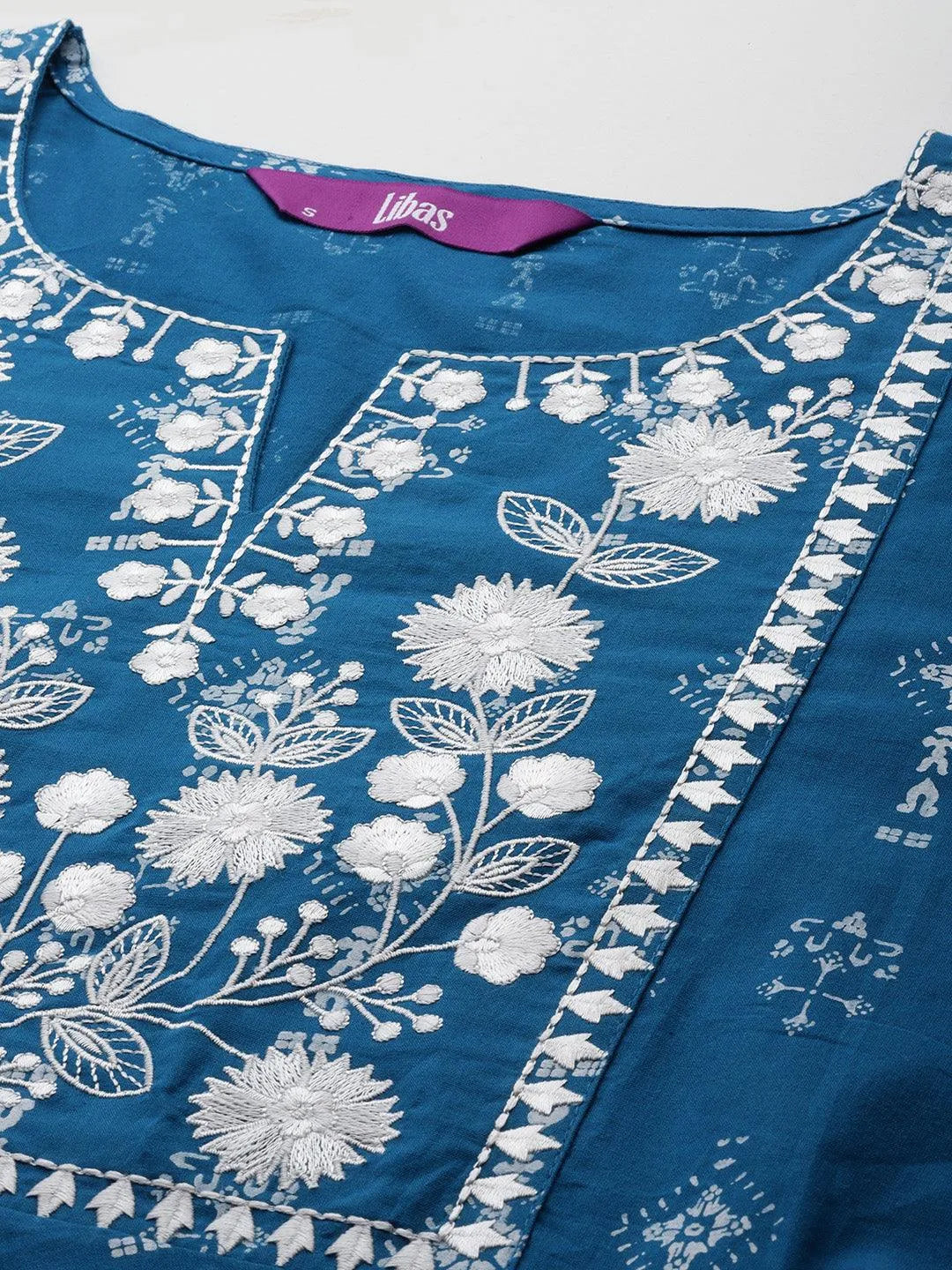 Blue Yoke Design Cotton Anarkali Suit Set With Churidar - Libas 