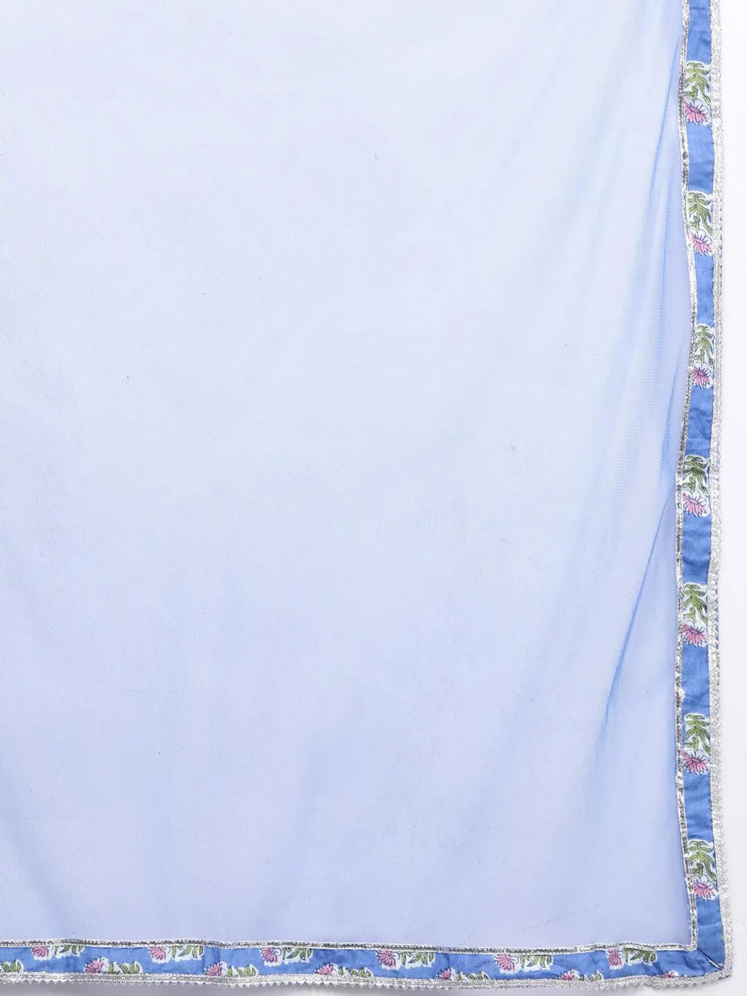 Blue Yoke Design Cotton Anarkali Kurta With Trousers & Dupatta - Libas 
