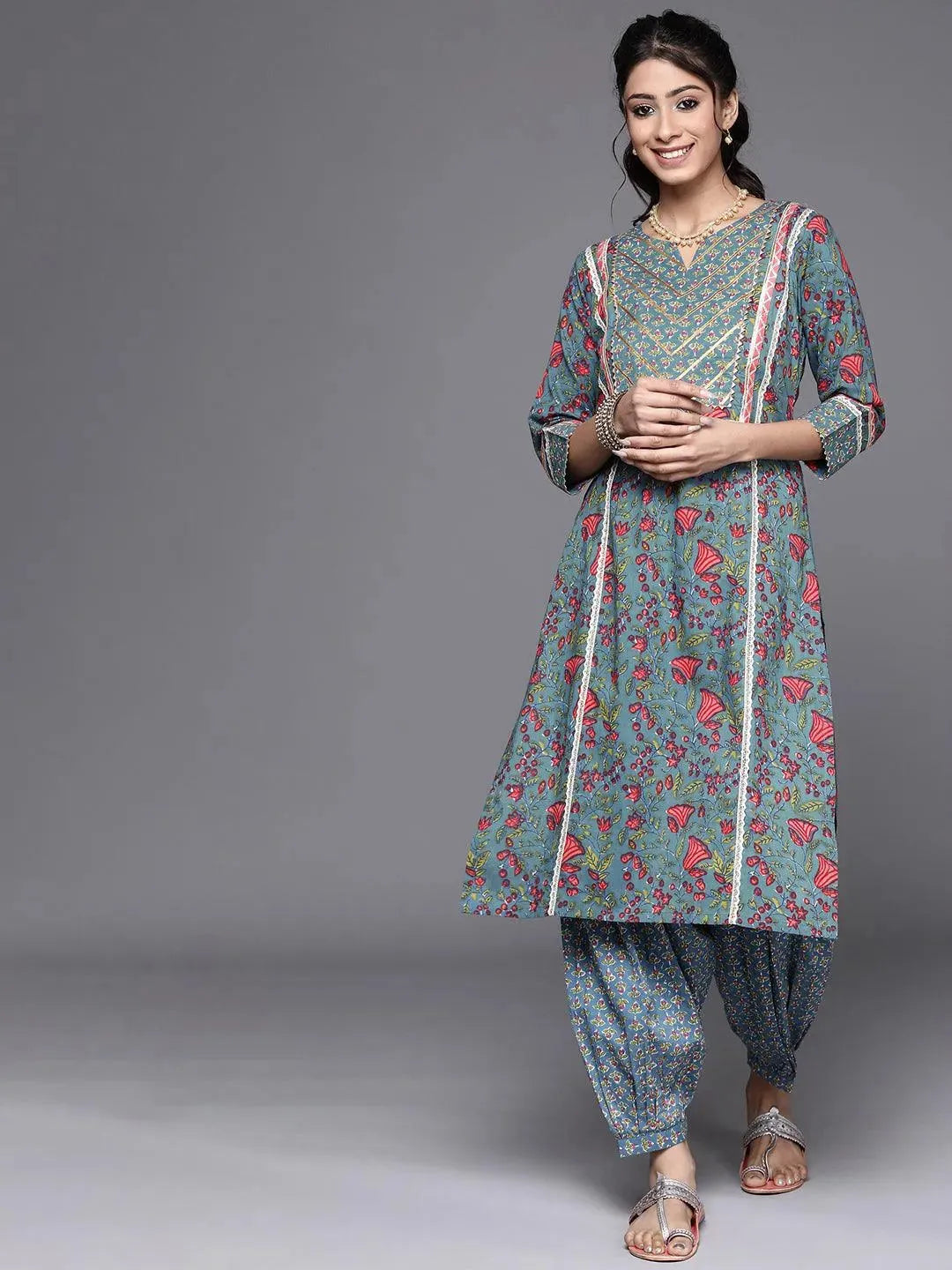 Blue Yoke Design Cotton Kurta - Libas 