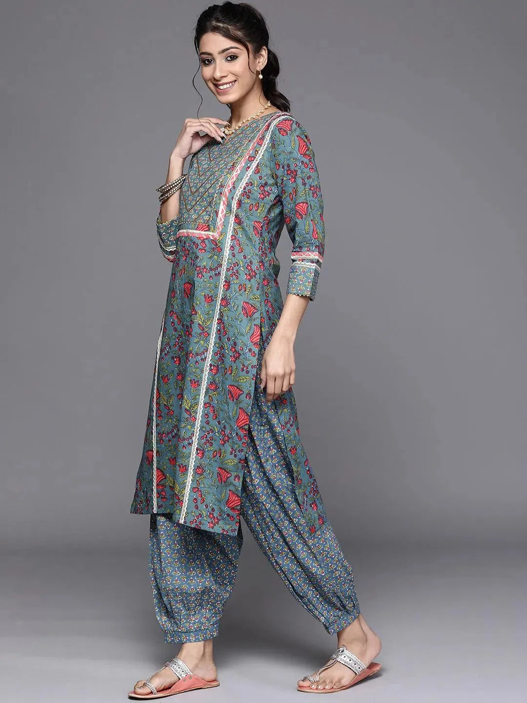Blue Yoke Design Cotton Kurta - Libas 