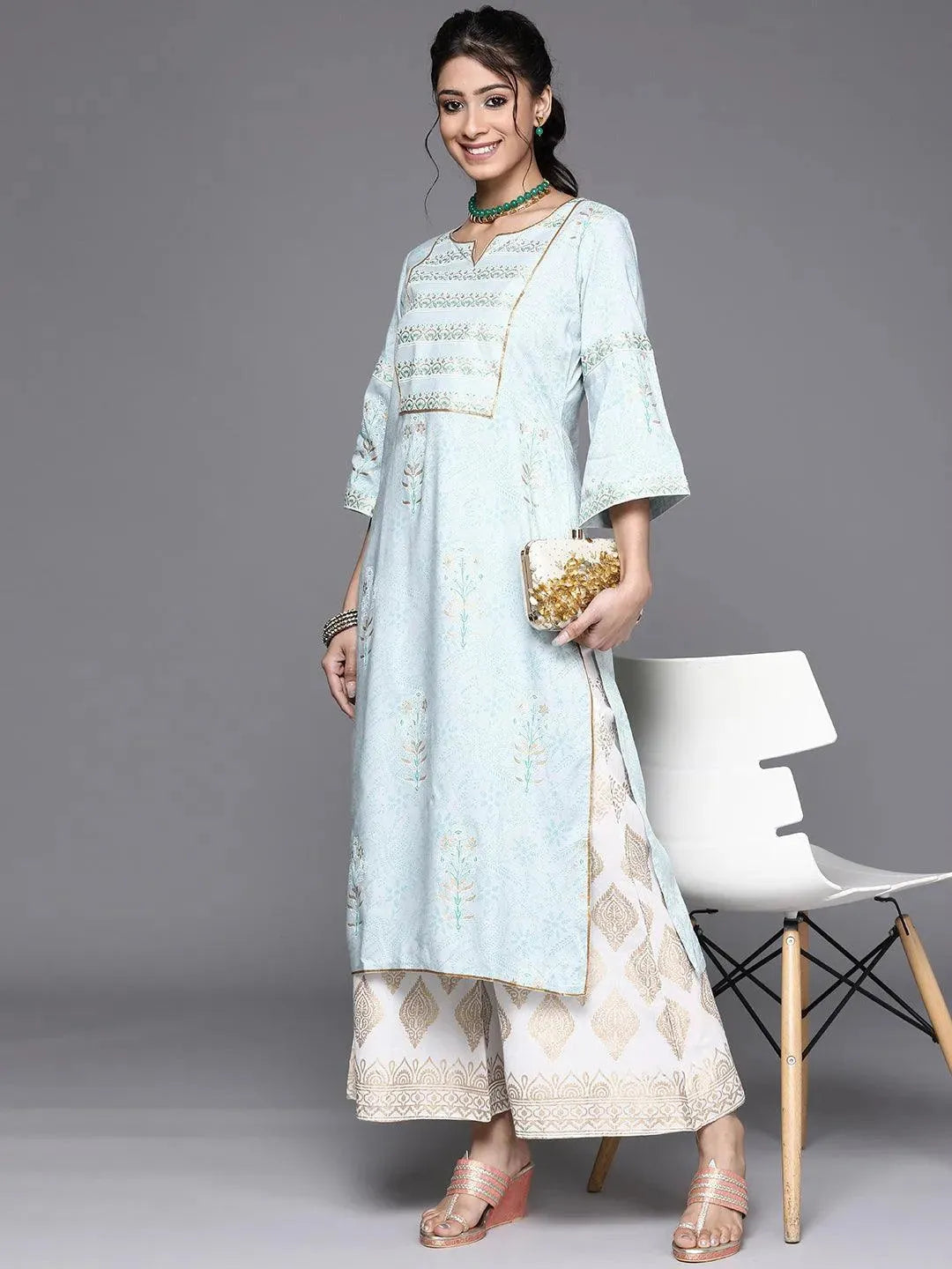 Blue Yoke Design Cotton Kurta - Libas 