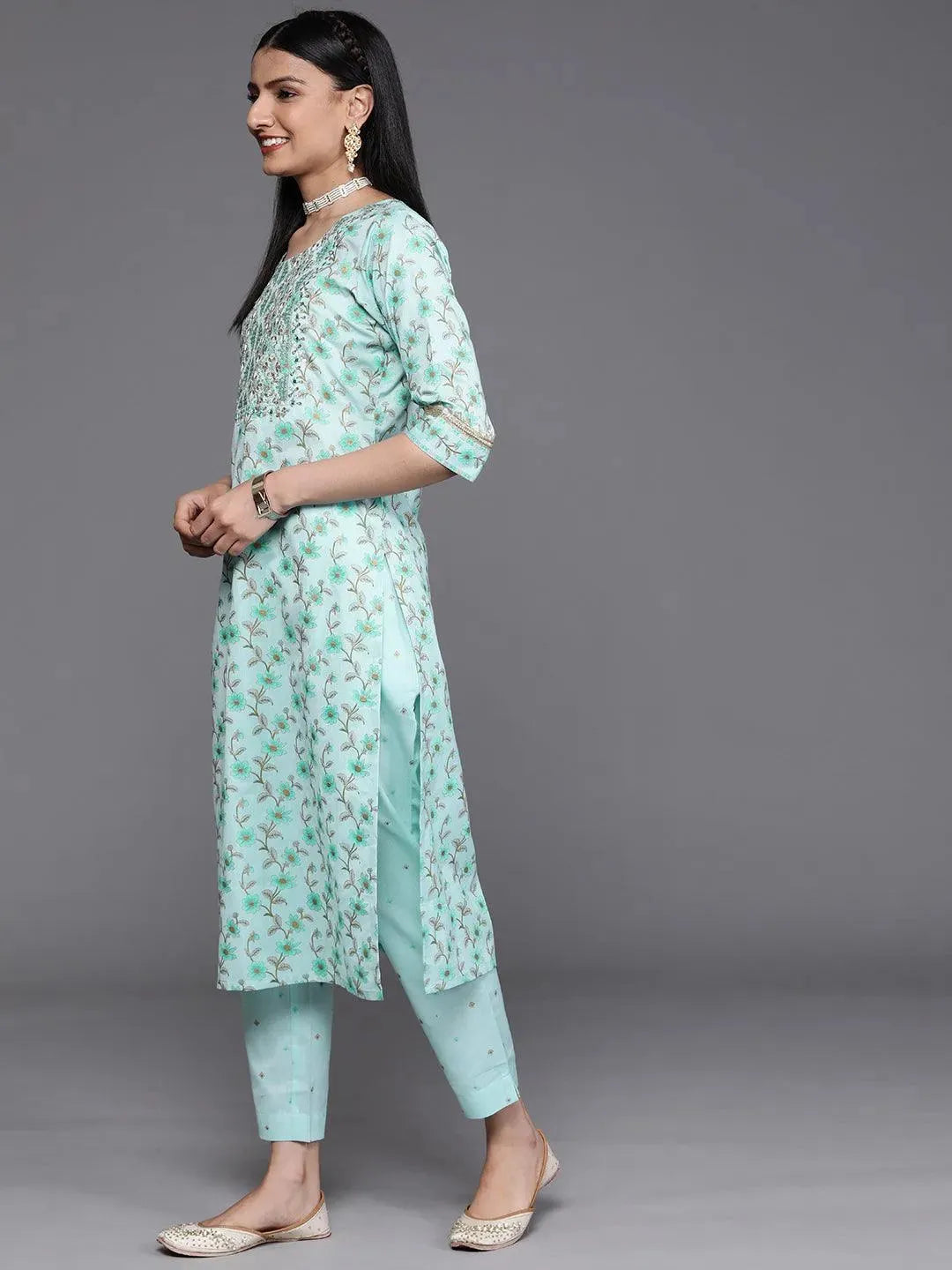 Blue Yoke Design Cotton Silk Kurta - Libas