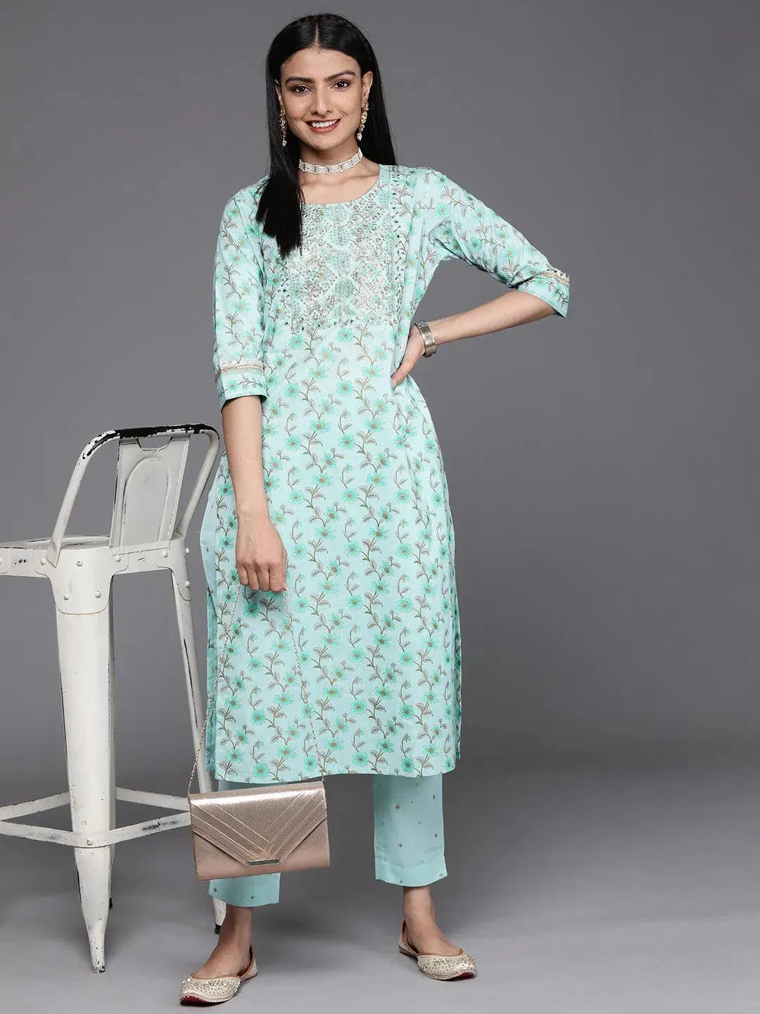 Blue Yoke Design Cotton Silk Kurta - Libas