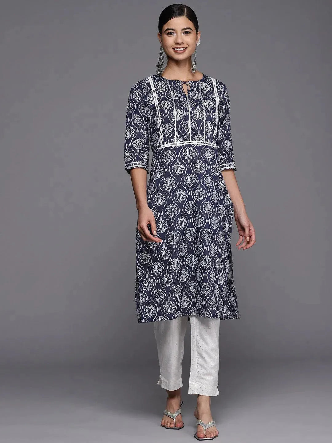 Blue Yoke Design Cotton Straight Kurta - Libas 