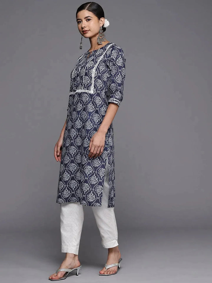 Blue Yoke Design Cotton Straight Kurta - Libas