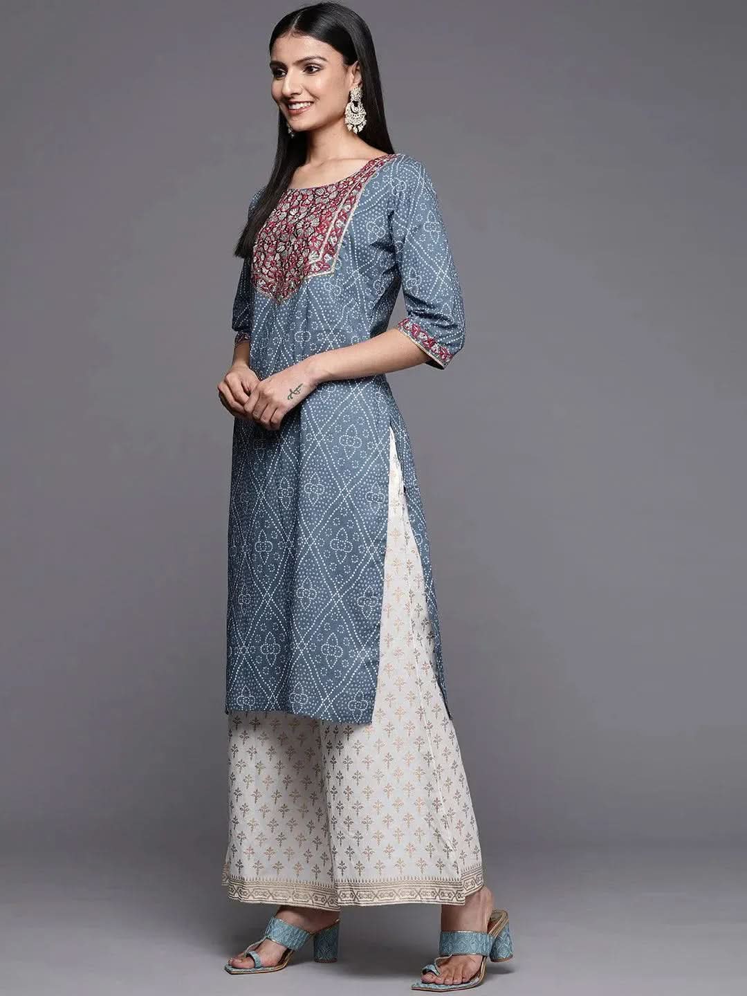 

Blue Yoke Design Cotton Straight Kurta