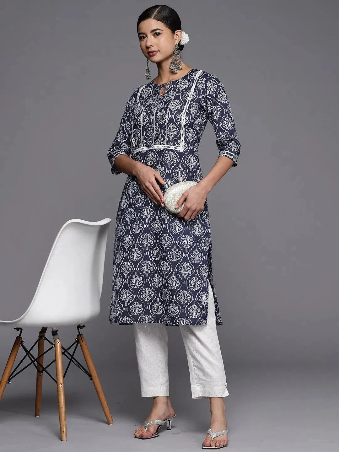 Blue Yoke Design Cotton Straight Kurta - Libas 