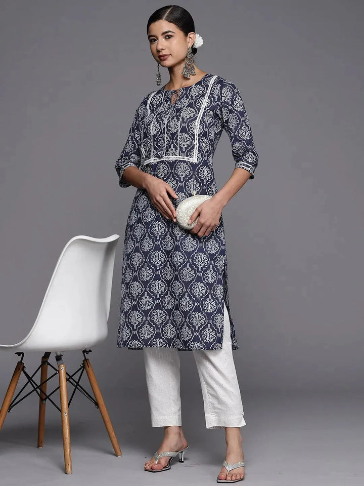 Blue Yoke Design Cotton Straight Kurta - Libas