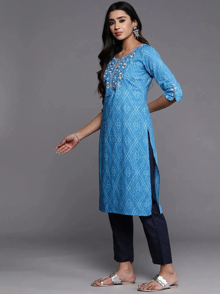 Blue Yoke Design Cotton Straight Kurta - Libas