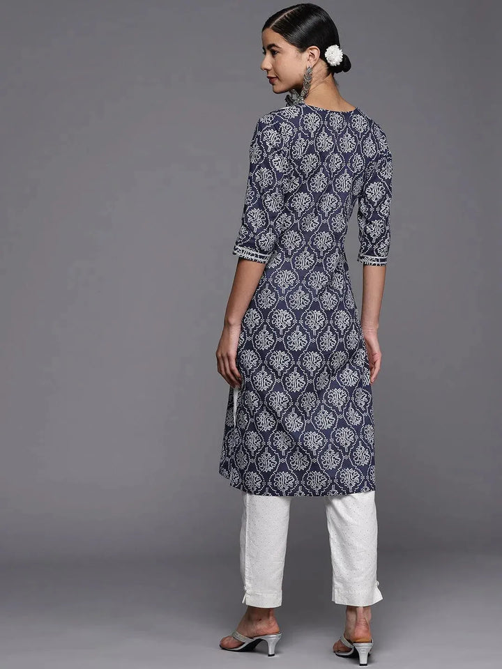 Blue Yoke Design Cotton Straight Kurta - Libas