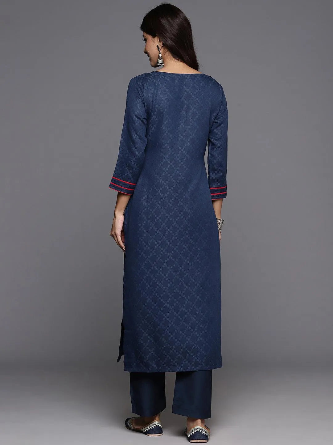Blue Yoke Design Cotton Straight Kurta - Libas 