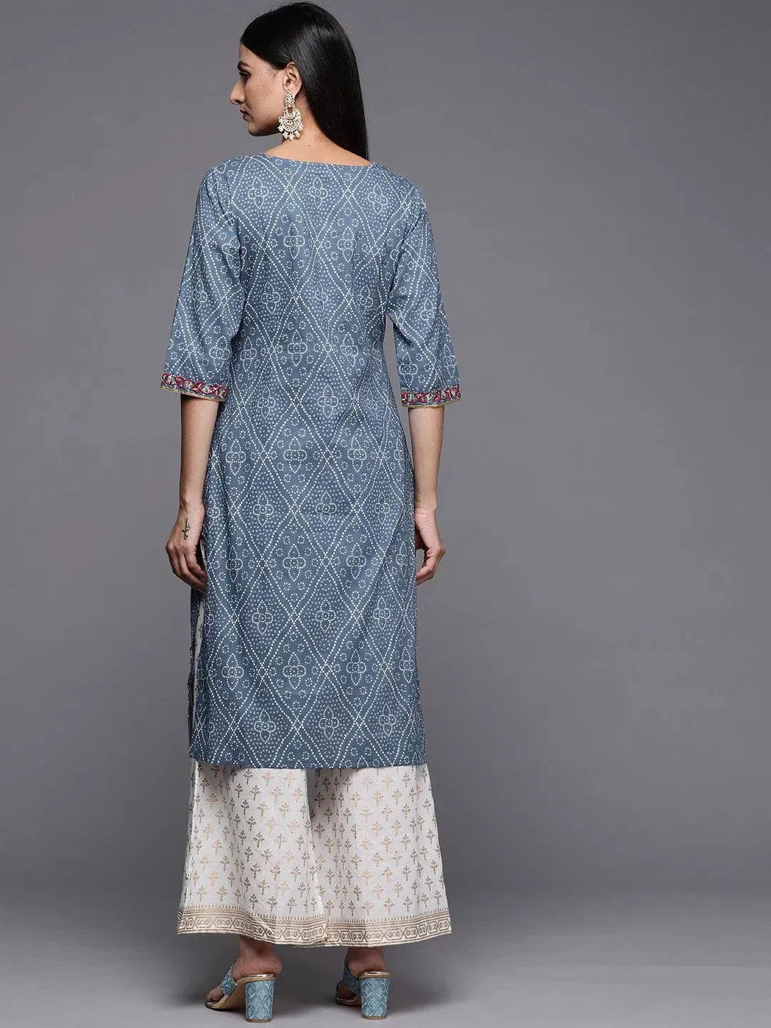 Blue Yoke Design Cotton Straight Kurta - Libas 