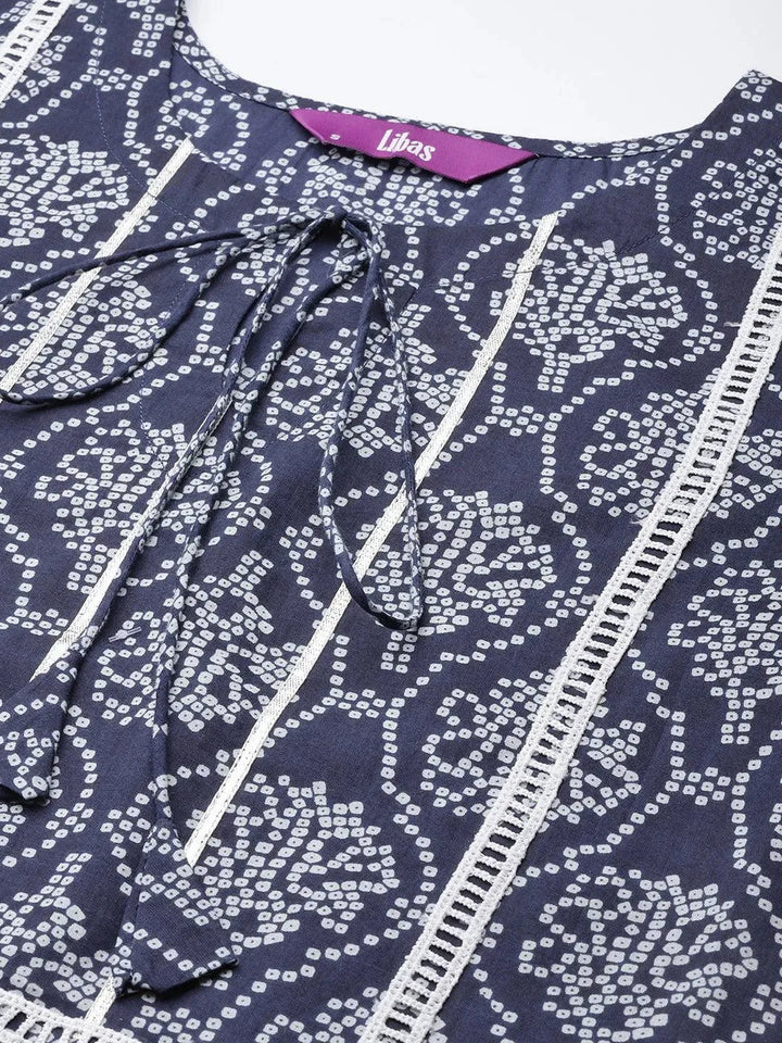 Blue Yoke Design Cotton Straight Kurta - Libas