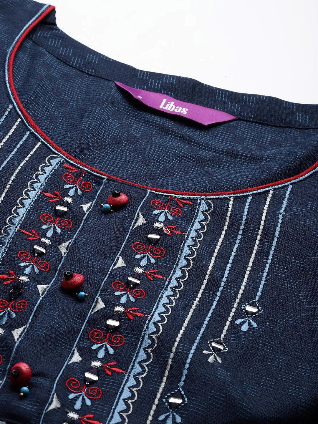 Blue Yoke Design Cotton Straight Kurta - Libas 