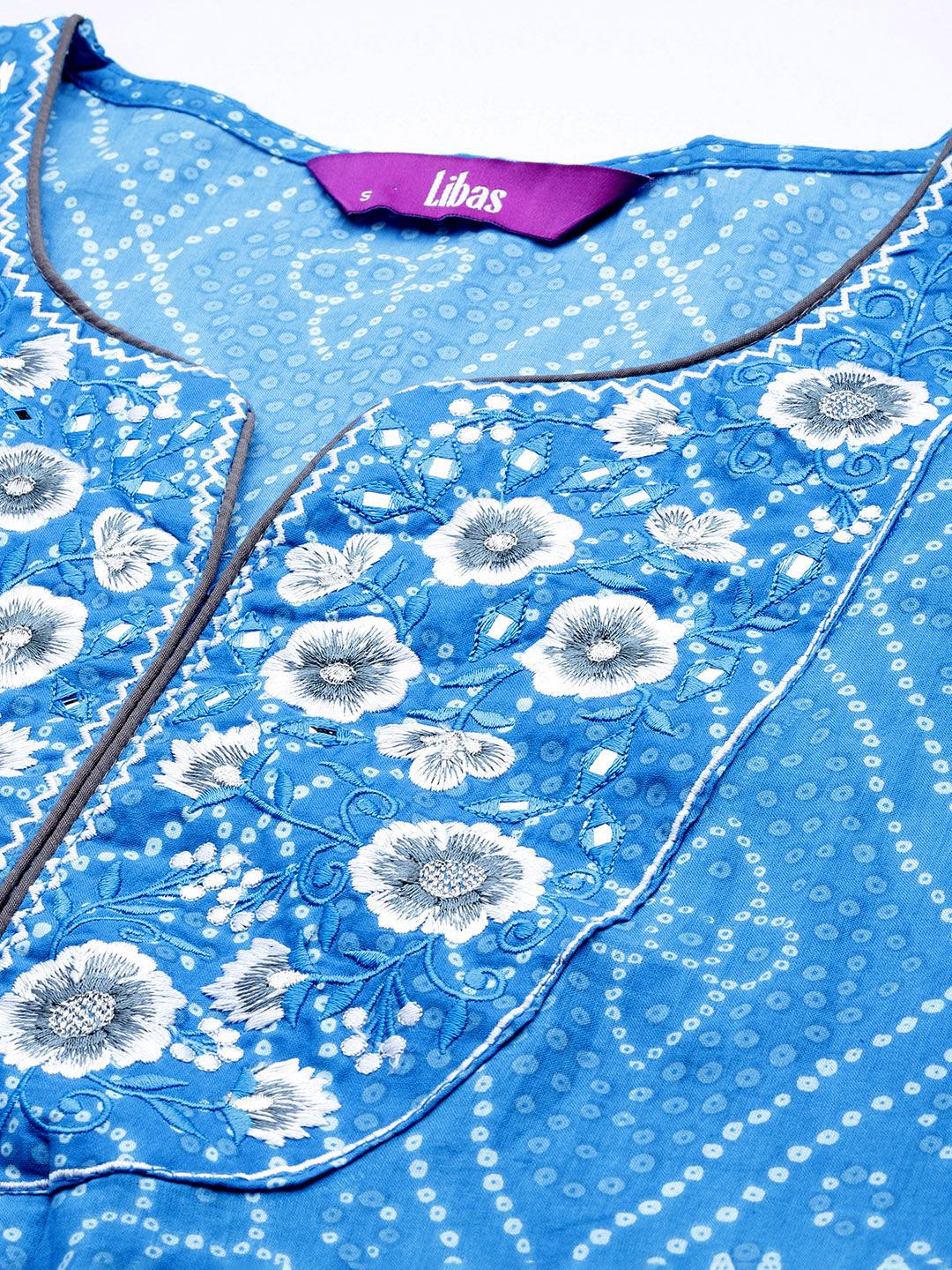 Blue Yoke Design Cotton Straight Kurta - Libas