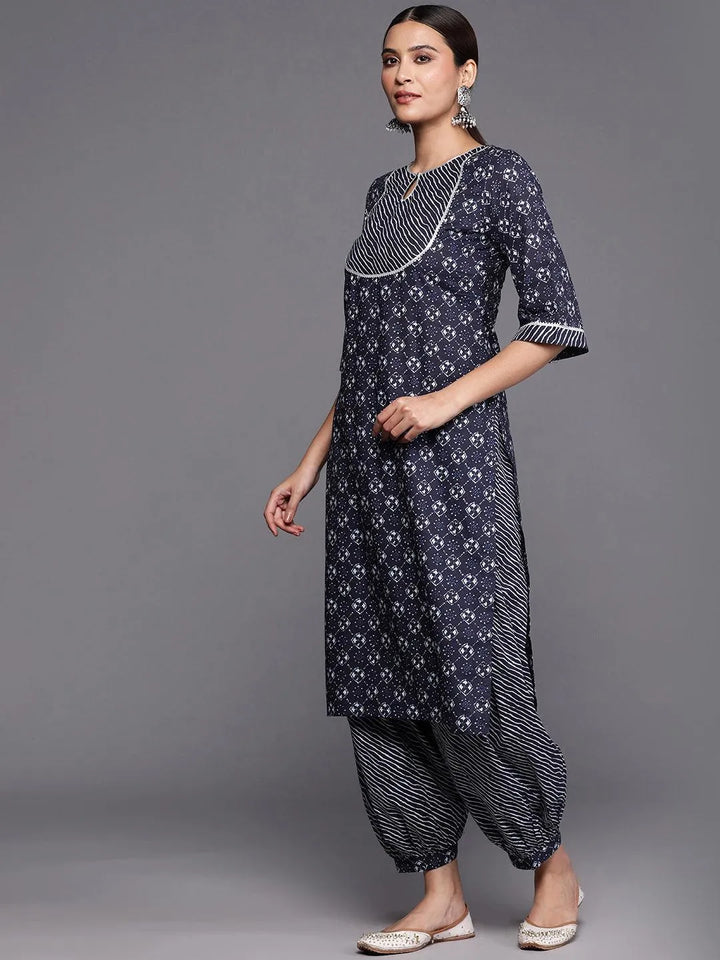 Blue Yoke Design Cotton Straight Kurta With Salwar & Dupatta - Libas