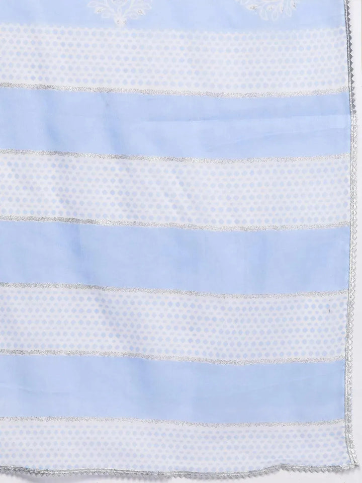 Blue Yoke Design Cotton Straight Suit Set - Libas