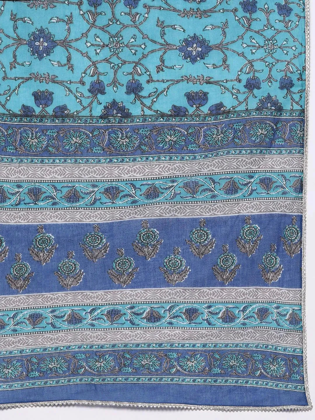 Blue Yoke Design Cotton Straight Suit Set - Libas 
