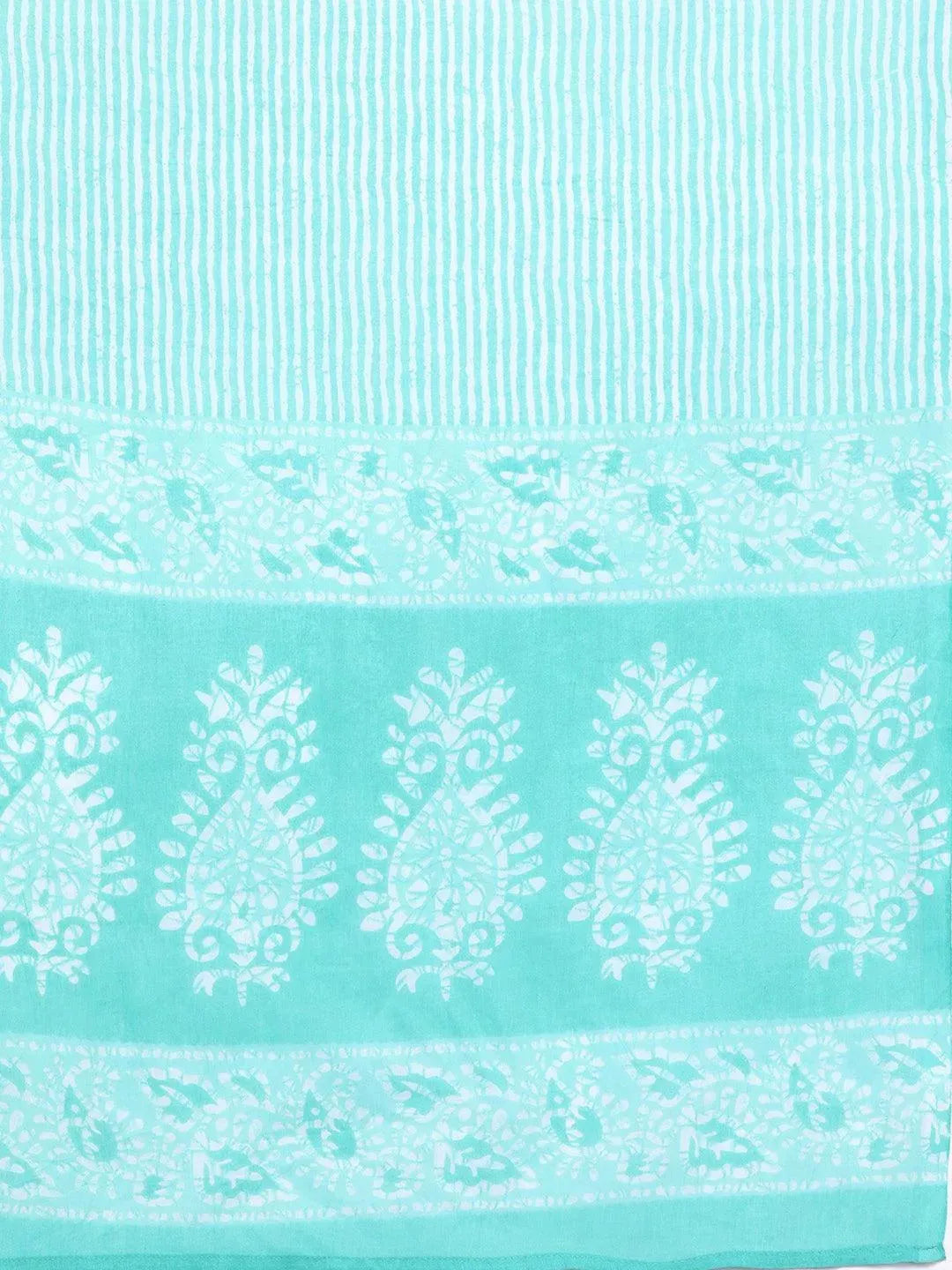 Blue Yoke Design Cotton Straight Suit Set With Trousers - Libas 