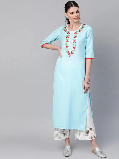 Blue Yoke Design Linen Kurta - Libas