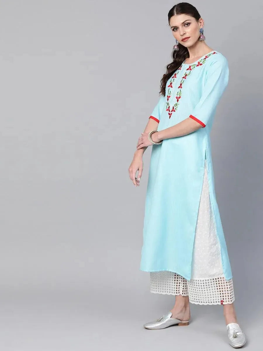 Blue Yoke Design Linen Kurta - Libas