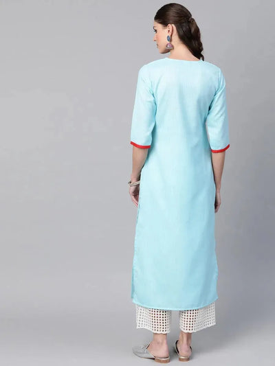 Blue Yoke Design Linen Kurta - Libas