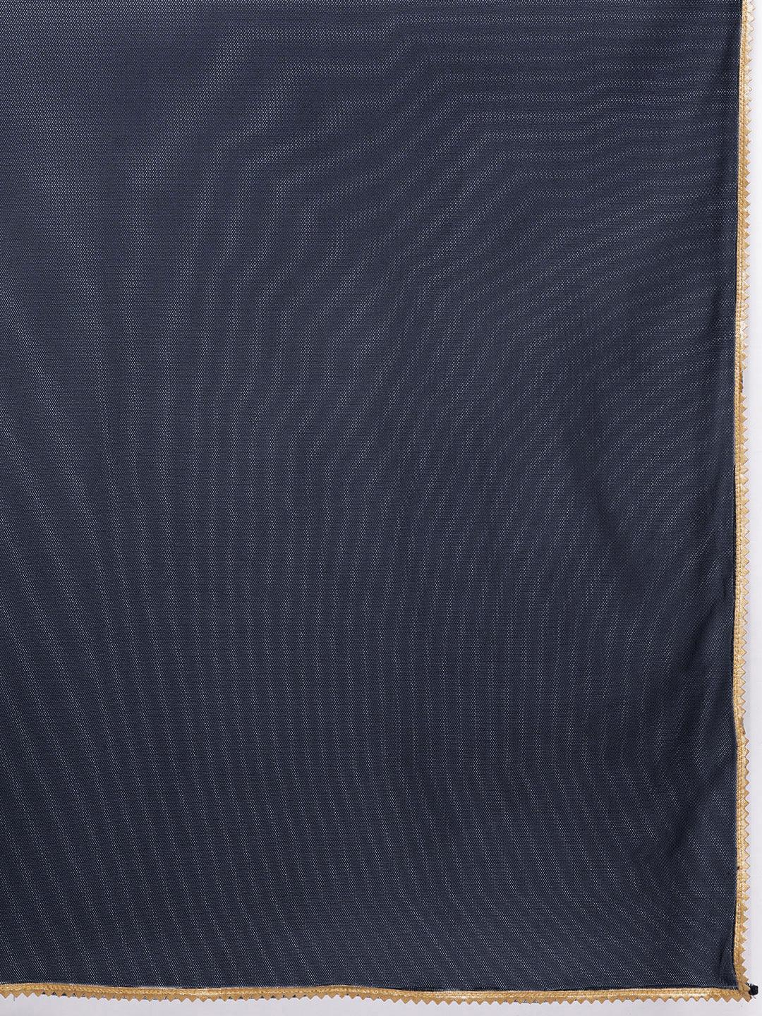 Blue Yoke Design Rayon Anarkali Suit Set With Trousers - Libas