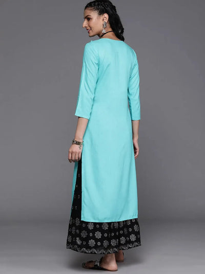 Blue Yoke Design Rayon Kurta - Libas