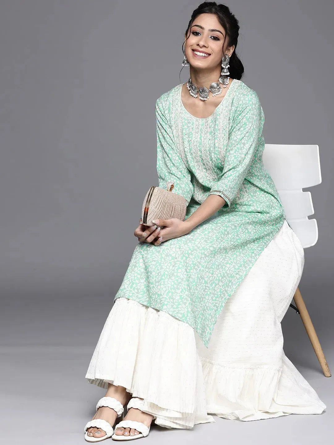 Blue Yoke Design Rayon Kurta - Libas 