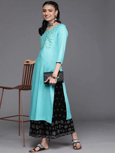 Blue Yoke Design Rayon Kurta - Libas