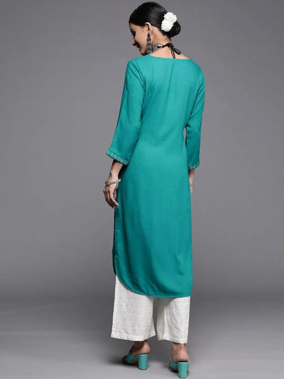 Blue Yoke Design Rayon Kurta - Libas