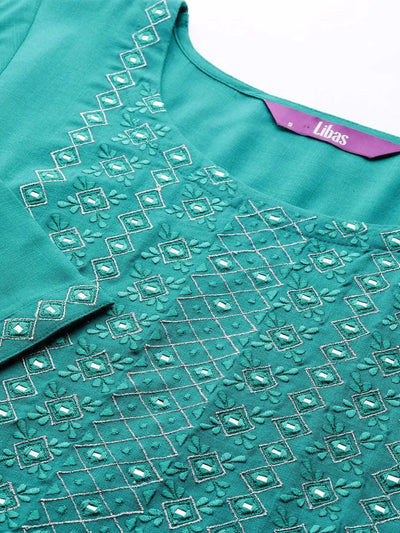 Blue Yoke Design Rayon Kurta - Libas