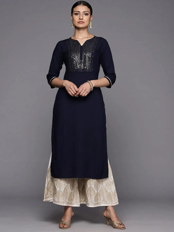 Blue Yoke Design Rayon Straight Kurta - Libas