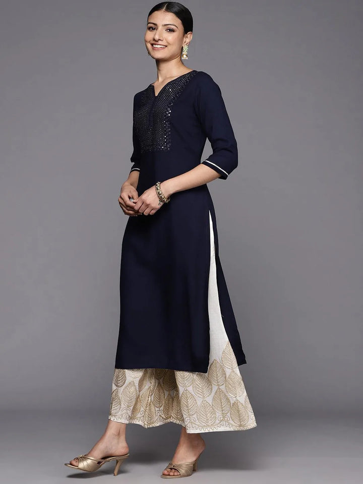 Blue Yoke Design Rayon Straight Kurta - Libas