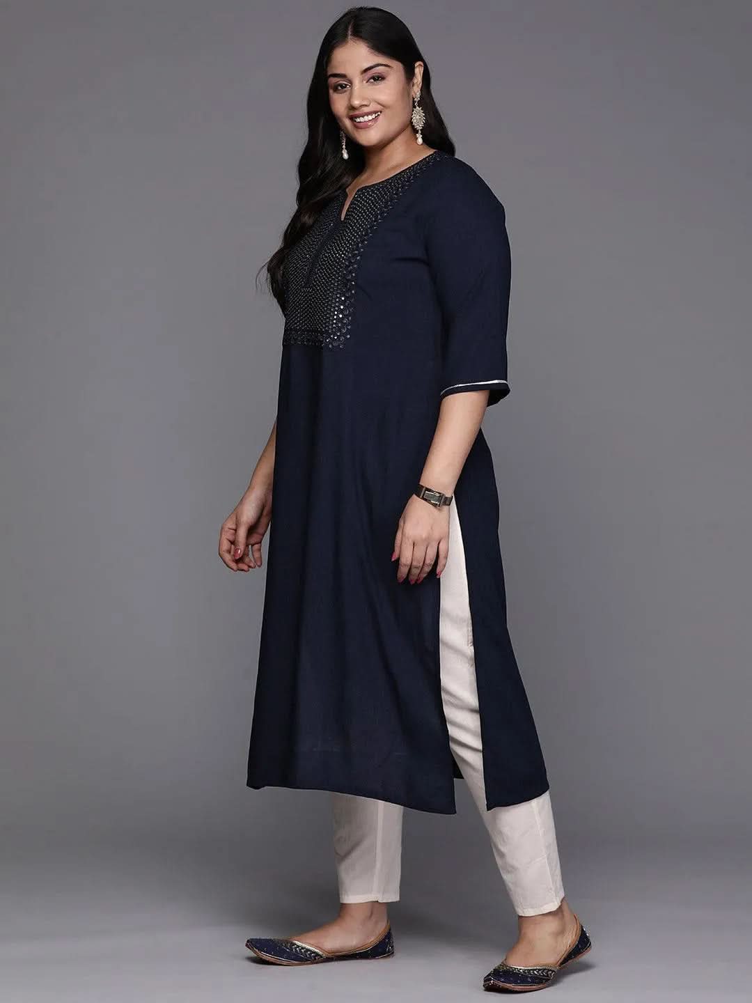 Blue Yoke Design Rayon Straight Kurta - Libas 