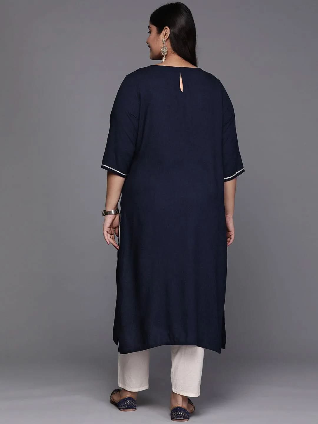 Blue Yoke Design Rayon Straight Kurta - Libas 