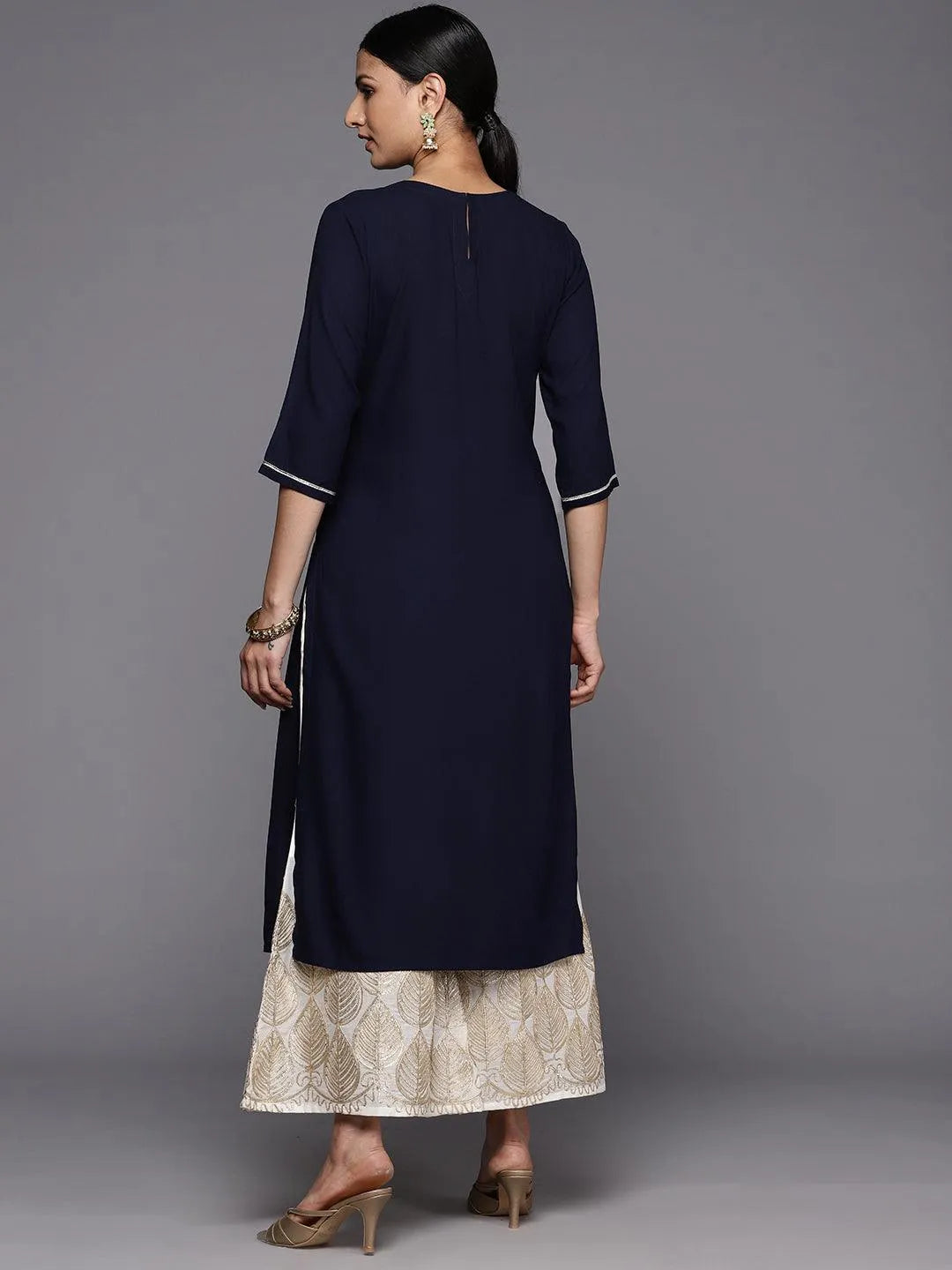 Blue Yoke Design Rayon Straight Kurta - Libas 