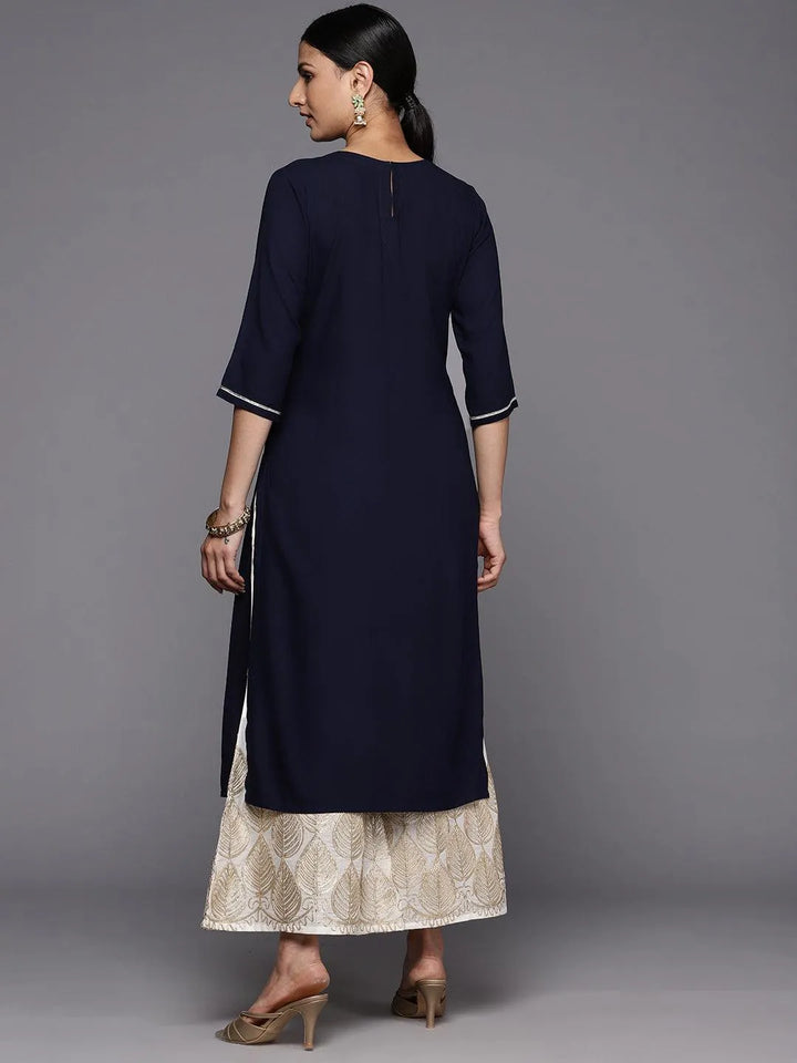 Blue Yoke Design Rayon Straight Kurta - Libas