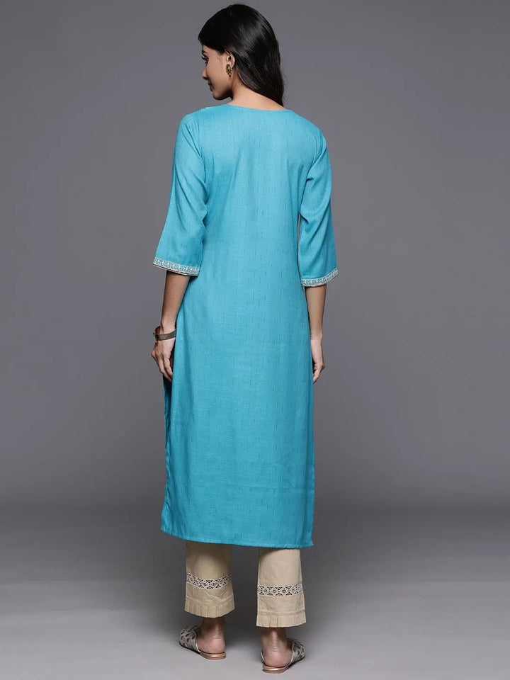Blue Yoke Design Rayon Straight Kurta - Libas