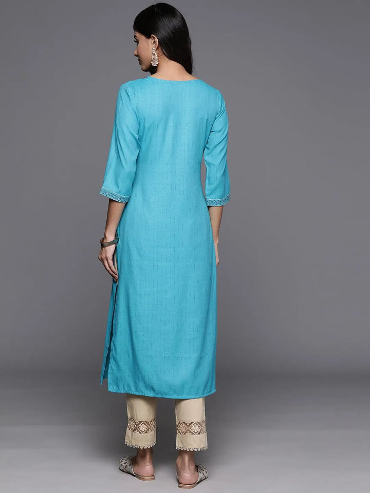 Blue Yoke Design Rayon Straight Kurta - Libas