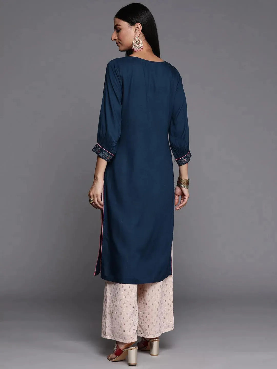 Blue Yoke Design Rayon Straight Kurta - Libas 